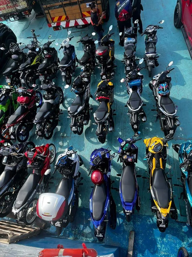 Motorcycles arranged on the R Masyhur ferry