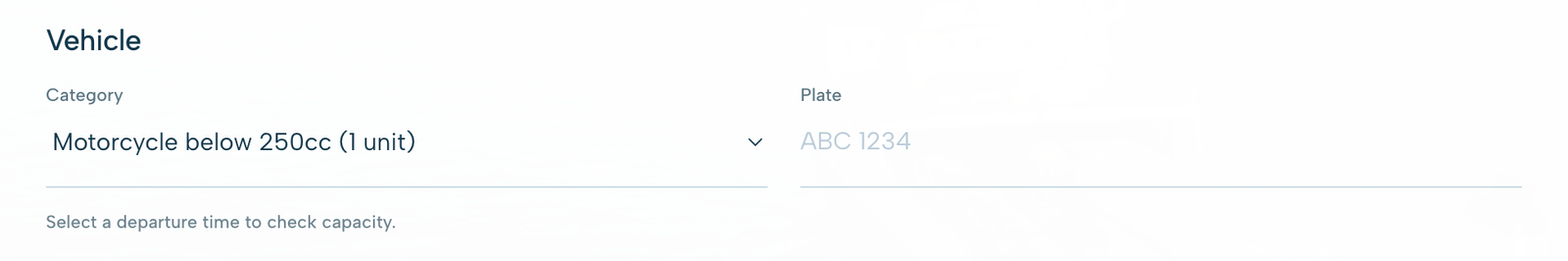 Booking screen for vehicle and contact details